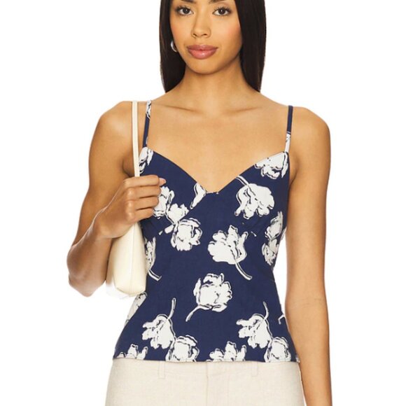 Free People Tops - Free People Susie Printed Top Womens Large Blue Floral Wrap Cami Smocked Peplum